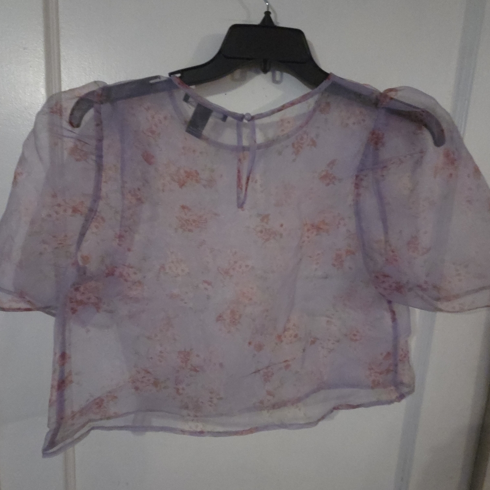 Forever 21 Purple Floral Sheer Blouse